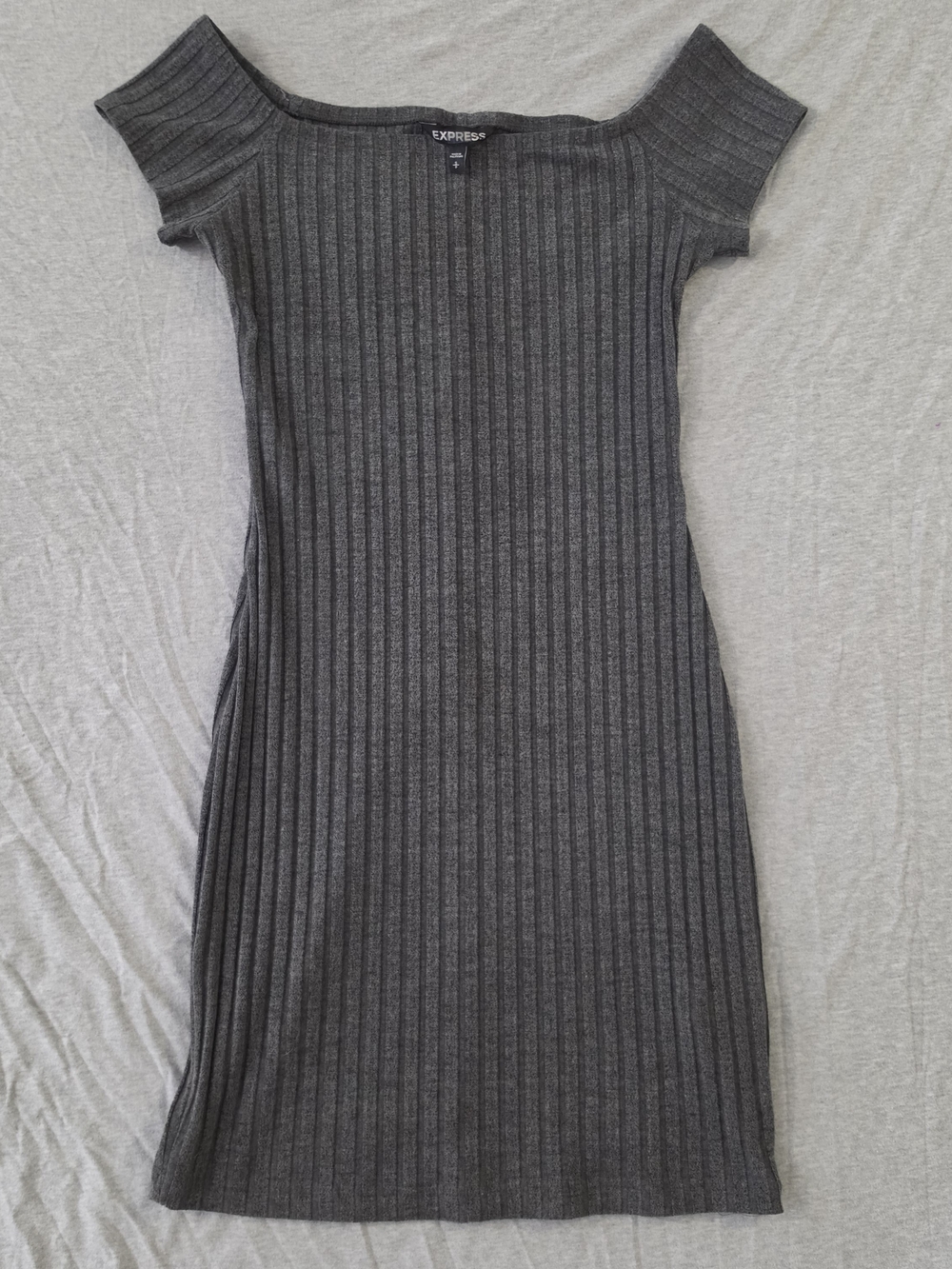 Express Ribbed Cap Sleeve Mini Dress in Charcoal Perfect For School
